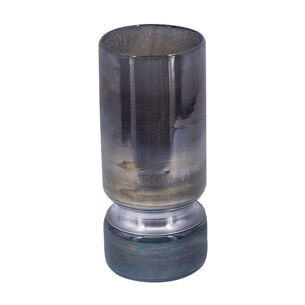 Jane Small Decorative Vase, Steel Base, Layered Blue-Black Glass 11 Inch - BM350368