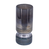 Jane Small Decorative Vase, Steel Base, Layered Blue-Black Glass 11 Inch - BM350368