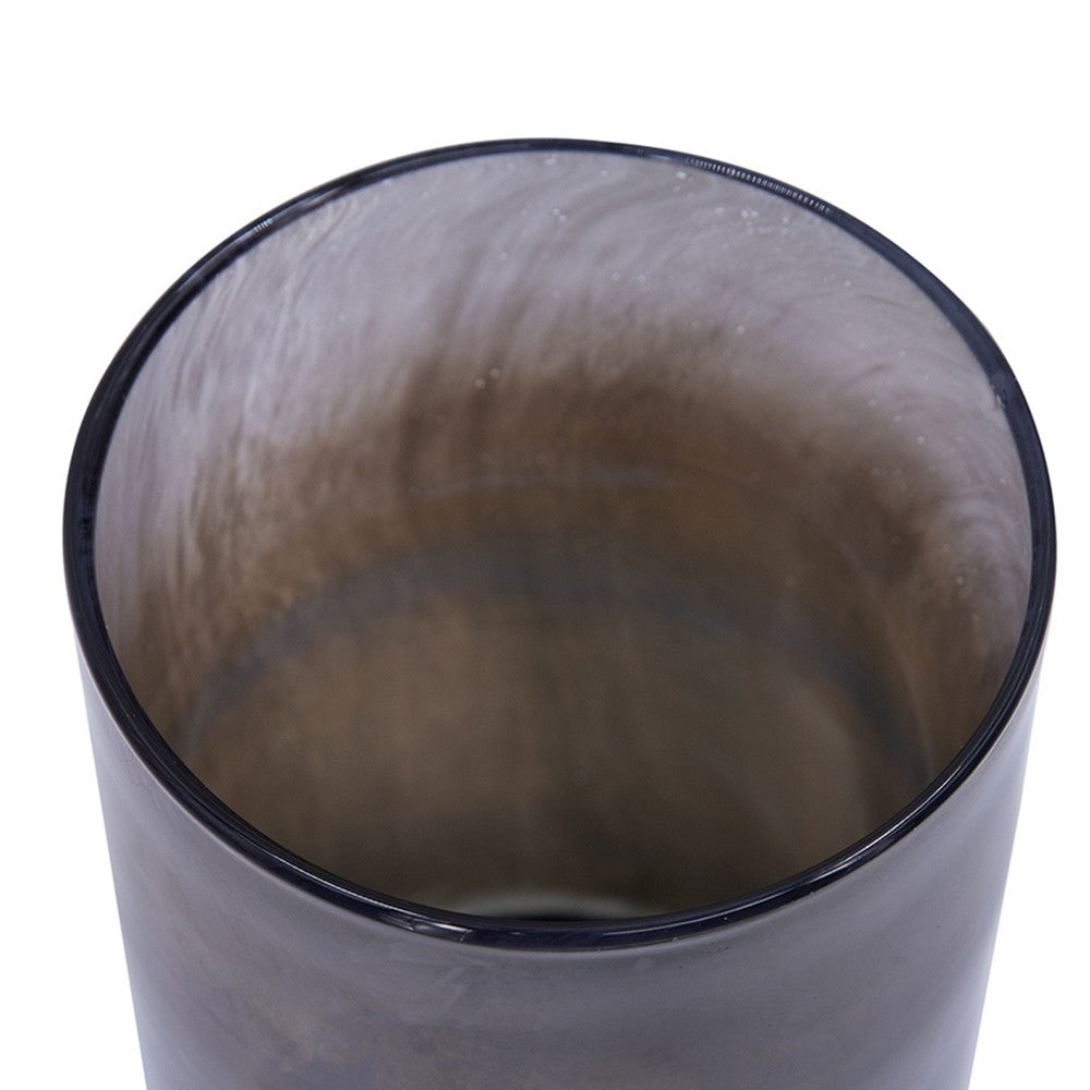 Jane Small Decorative Vase, Steel Base, Layered Blue-Black Glass 11 Inch - BM350368