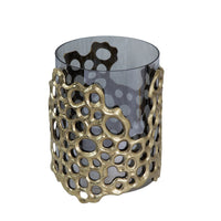 Brian Candle Holder, Honey Comb Gold  Frame, Black Glass 11 Inch - BM350369