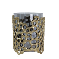 Brian Candle Holder, Honey Comb Gold  Frame, Black Glass 11 Inch - BM350369