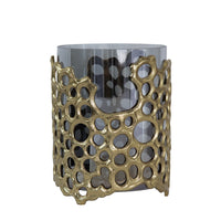 Brian Candle Holder, Honey Comb Gold  Frame, Black Glass 11 Inch - BM350369