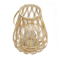 Nicole Decorative Lantern, Open Weave Design, Beige Bamboo, Glass 13 Inch - BM350370