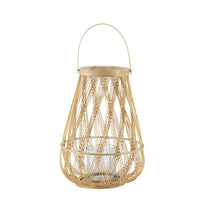 Nicole Decorative Lantern, Open Weave Design, Beige Bamboo, Glass 13 Inch - BM350370