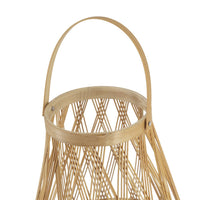 Nicole Decorative Lantern, Open Weave Design, Beige Bamboo, Glass 13 Inch - BM350370