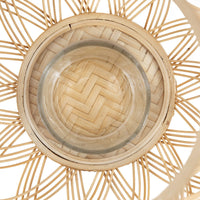 Nicole Decorative Lantern, Open Weave Design, Beige Bamboo, Glass 13 Inch - BM350370