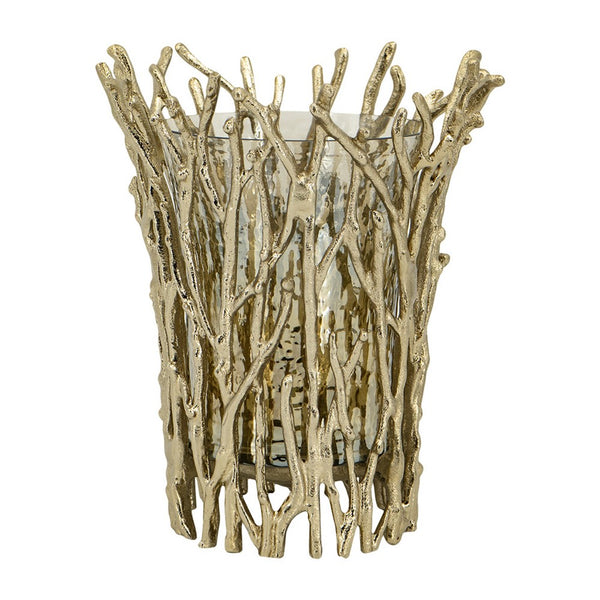 Mandy Mabrey Candle Holder, Branch Details, Gold Metal, Black Glass 13 Inch - BM350371