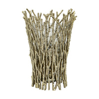 Mandy Mabrey Candle Holder, Branch Details, Gold Metal, Black Glass 13 Inch - BM350371