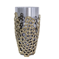 Brian Decorative Vase with Gold Metal Sculpted Lid, Black Glass 15 Inch - BM350372