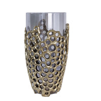 Brian Decorative Vase with Gold Metal Sculpted Lid, Black Glass 15 Inch - BM350372