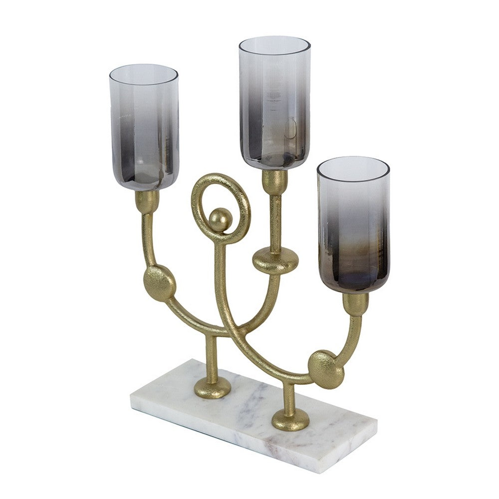 Vinie Candle Holder, Vintage 3 Arm Design, Gold Metal, Black Glass 17 Inch - BM350373