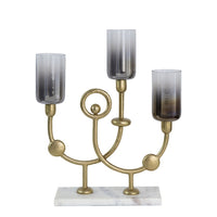 Vinie Candle Holder, Vintage 3 Arm Design, Gold Metal, Black Glass 17 Inch - BM350373