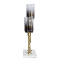 Vinie Candle Holder, Vintage 3 Arm Design, Gold Metal, Black Glass 17 Inch - BM350373