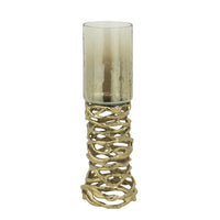 Ashly Candle Holder, Swirled Branch Accent, Gold Metal, Brown Glass 15 Inch - BM350374