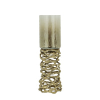 Ashly Candle Holder, Swirled Branch Accent, Gold Metal, Brown Glass 15 Inch - BM350374