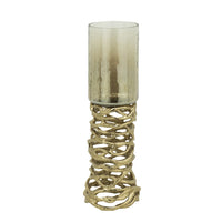 Ashly Candle Holder, Swirled Branch Accent, Gold Metal, Brown Glass 15 Inch - BM350374