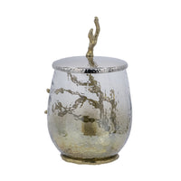 Akra Large Mabrey Jar, Gold Branch-Like Lid, Brown Hammered Glass 11 Inch - BM350375
