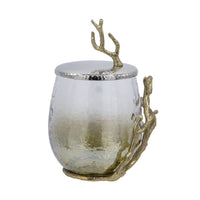Akra Large Mabrey Jar, Gold Branch-Like Lid, Brown Hammered Glass 11 Inch - BM350375