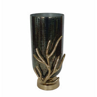 Jenise Small Vase with Gold Aluminum Leaf Accent, Silver-Black Glass 14 Inch - BM350376