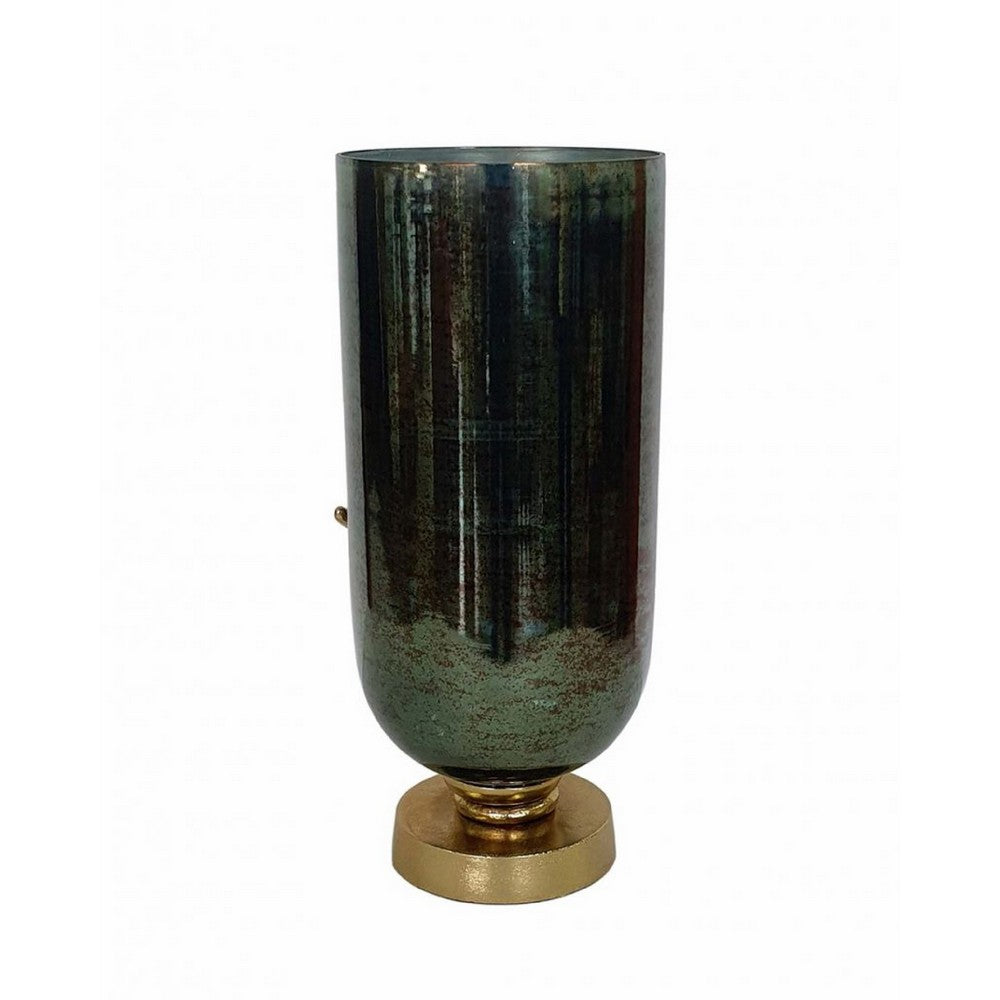 Jenise Small Vase with Gold Aluminum Leaf Accent, Silver-Black Glass 14 Inch - BM350376