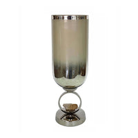 Cleo Small Vase, Metal Accent, Farmhouse Vintage Silver-Cream Glass 17 Inch - BM350377