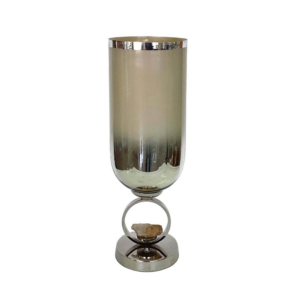Cleo Small Vase, Metal Accent, Farmhouse Vintage Silver-Cream Glass 17 Inch - BM350377