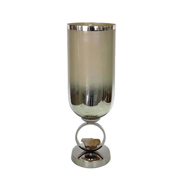Cleo Small Vase, Metal Accent, Farmhouse Vintage Silver-Cream Glass 17 Inch - BM350377