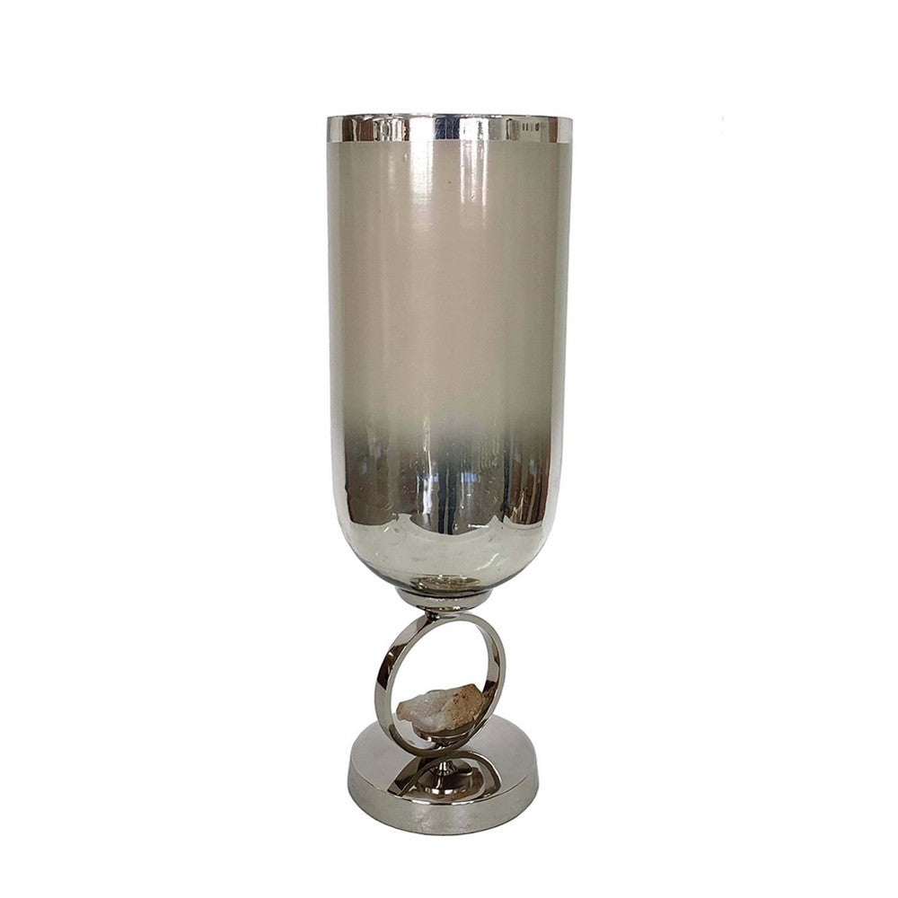 Cleo Small Vase, Metal Accent, Farmhouse Vintage Silver-Cream Glass 17 Inch - BM350377