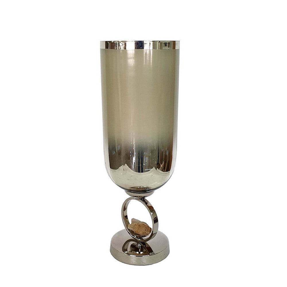 Cleo Small Vase, Metal Accent, Farmhouse Vintage Silver-Cream Glass 17 Inch - BM350377