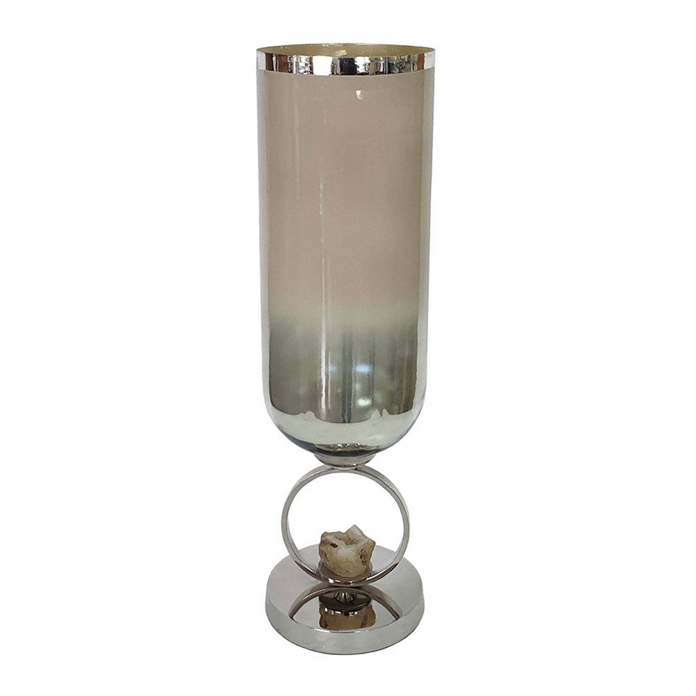 Cleo Large Vase, Metal Accent, Rustic Vintage Silver-Cream Glass 22 Inch - BM350378