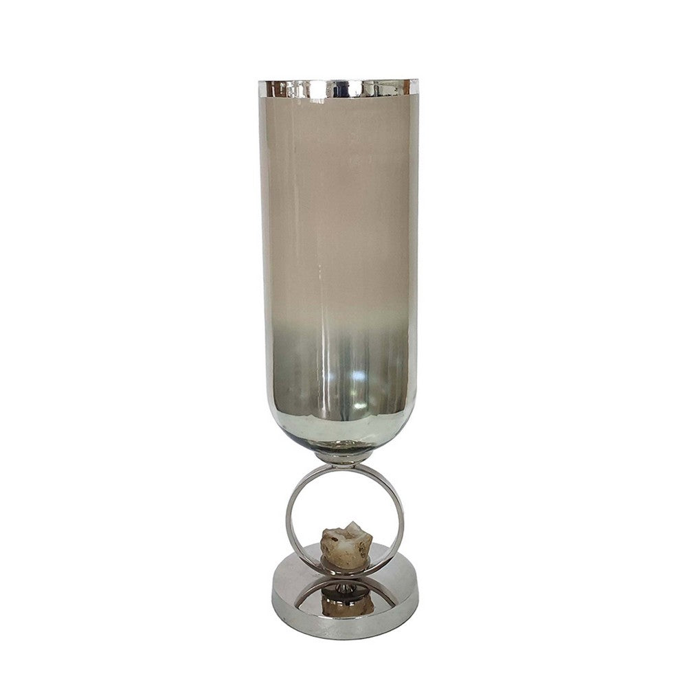 Cleo Large Vase, Metal Accent, Rustic Vintage Silver-Cream Glass 22 Inch - BM350378