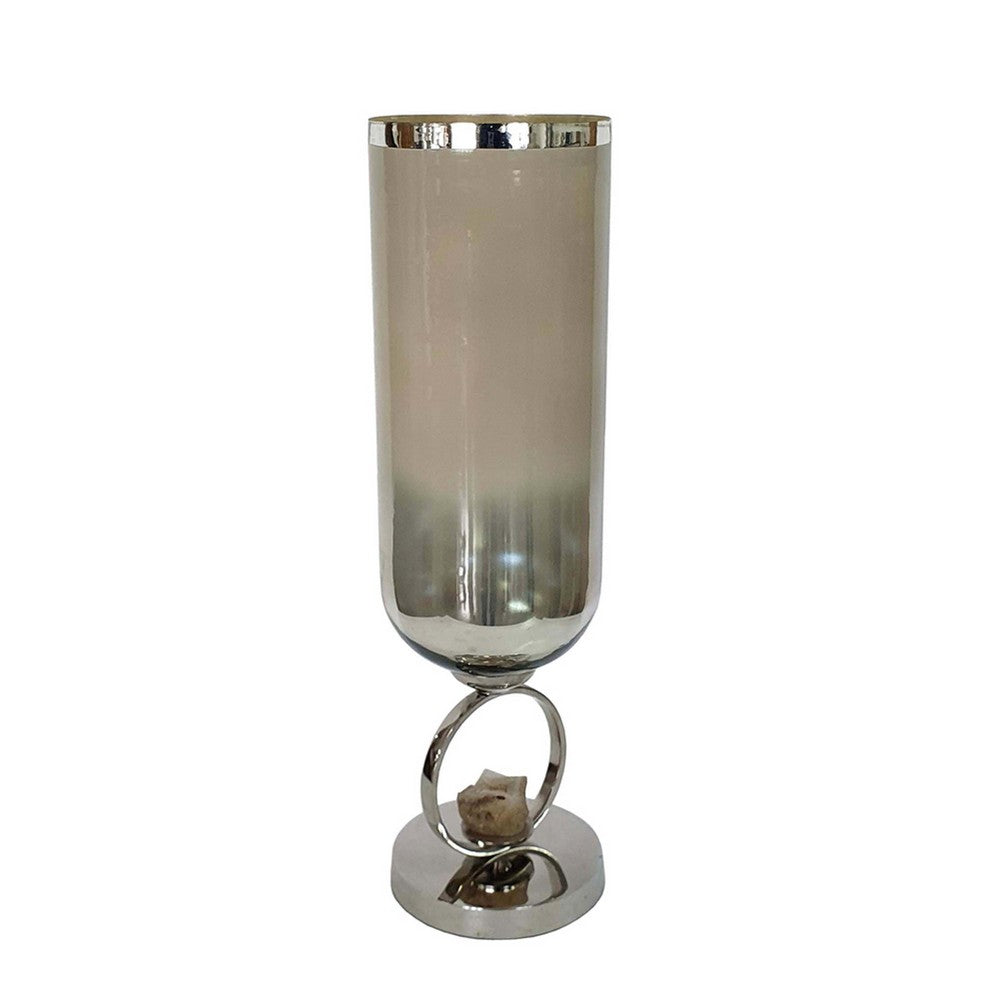 Cleo Large Vase, Metal Accent, Rustic Vintage Silver-Cream Glass 22 Inch - BM350378