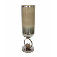 Cleo Large Vase, Metal Accent, Rustic Vintage Silver-Cream Glass 22 Inch - BM350378