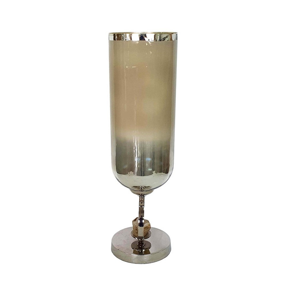 Cleo Large Vase, Metal Accent, Rustic Vintage Silver-Cream Glass 22 Inch - BM350378