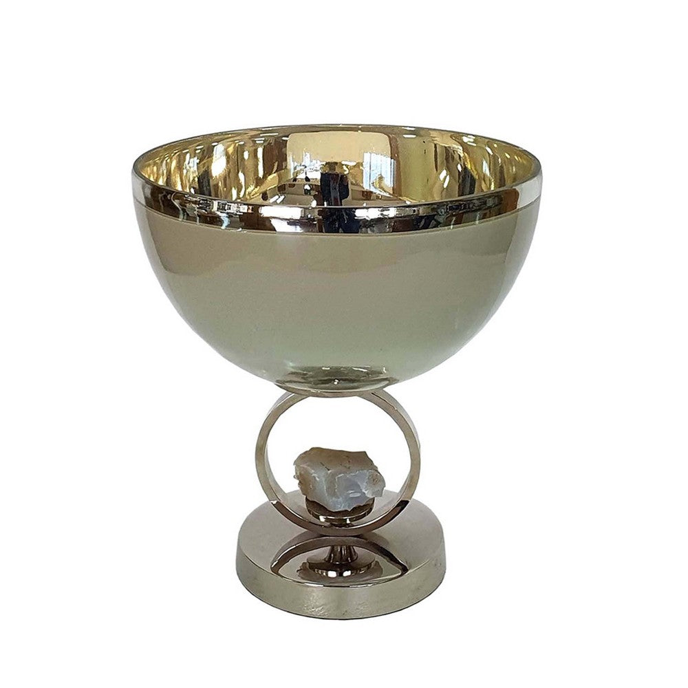 Chery Decorative Bowl, Open Ring Design, Silver Finish, Cream Glass 10 Inch - BM350379