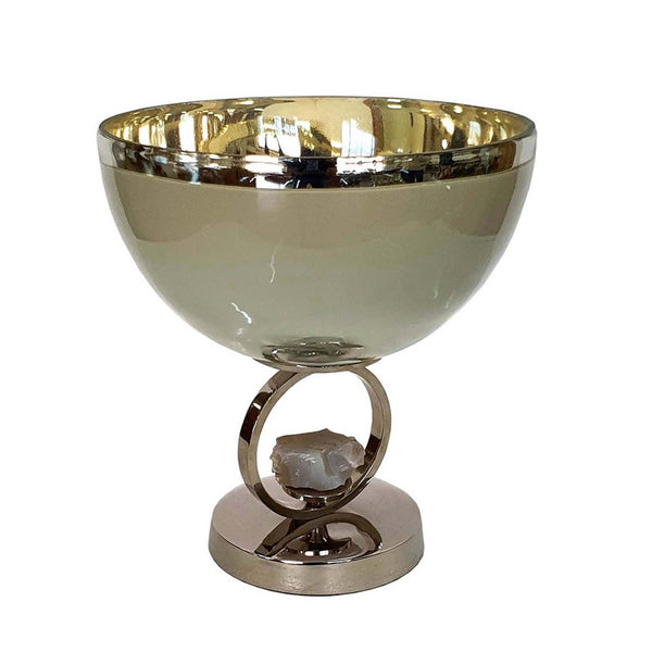 Chery Decorative Bowl, Open Ring Design, Silver Finish, Cream Glass 10 Inch - BM350379