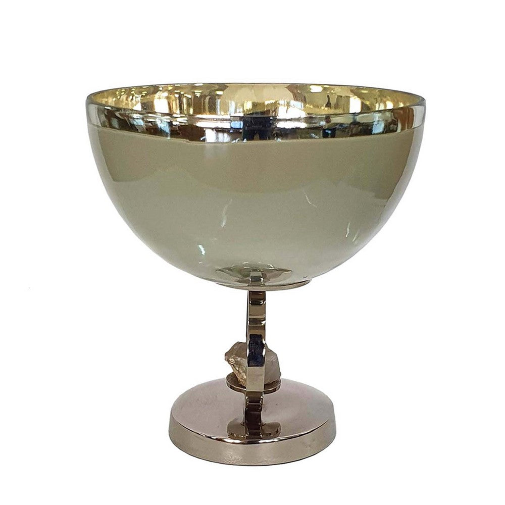 Chery Decorative Bowl, Open Ring Design, Silver Finish, Cream Glass 10 Inch - BM350379