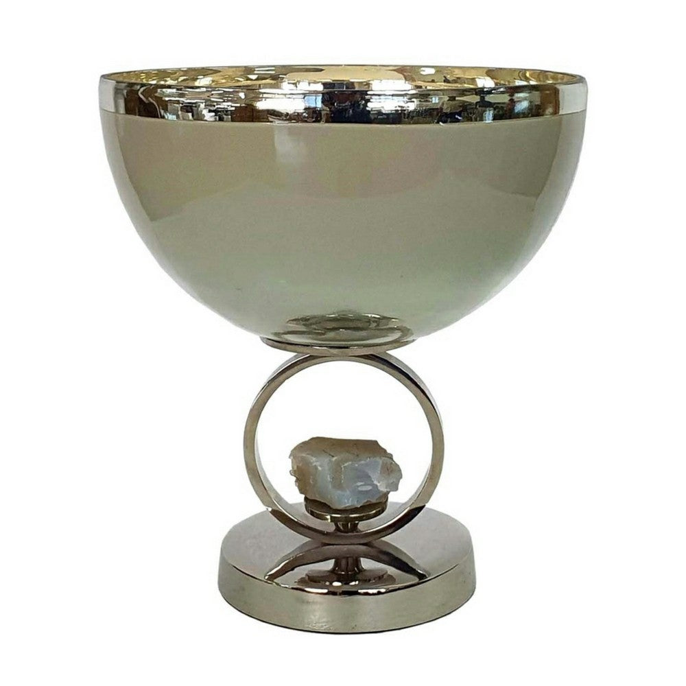 Chery Decorative Bowl, Open Ring Design, Silver Finish, Cream Glass 10 Inch - BM350379