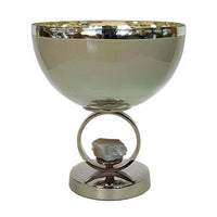 Chery Decorative Bowl, Open Ring Design, Silver Finish, Cream Glass 10 Inch - BM350379