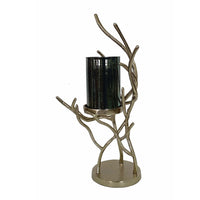 Minie Candle Holder, Twisted Branch Base, Gold Finish, Black Glass 18 Inch - BM350380