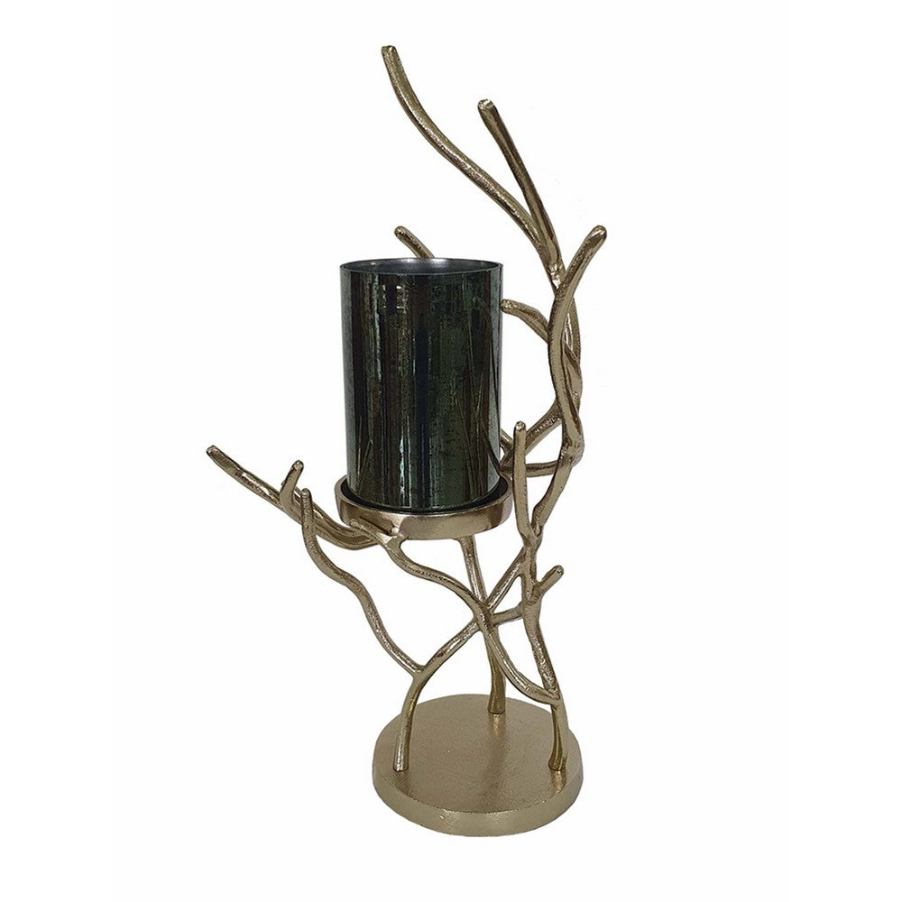 Minie Candle Holder, Twisted Branch Base, Gold Finish, Black Glass 18 Inch - BM350380