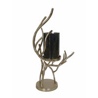 Minie Candle Holder, Twisted Branch Base, Gold Finish, Black Glass 18 Inch - BM350380