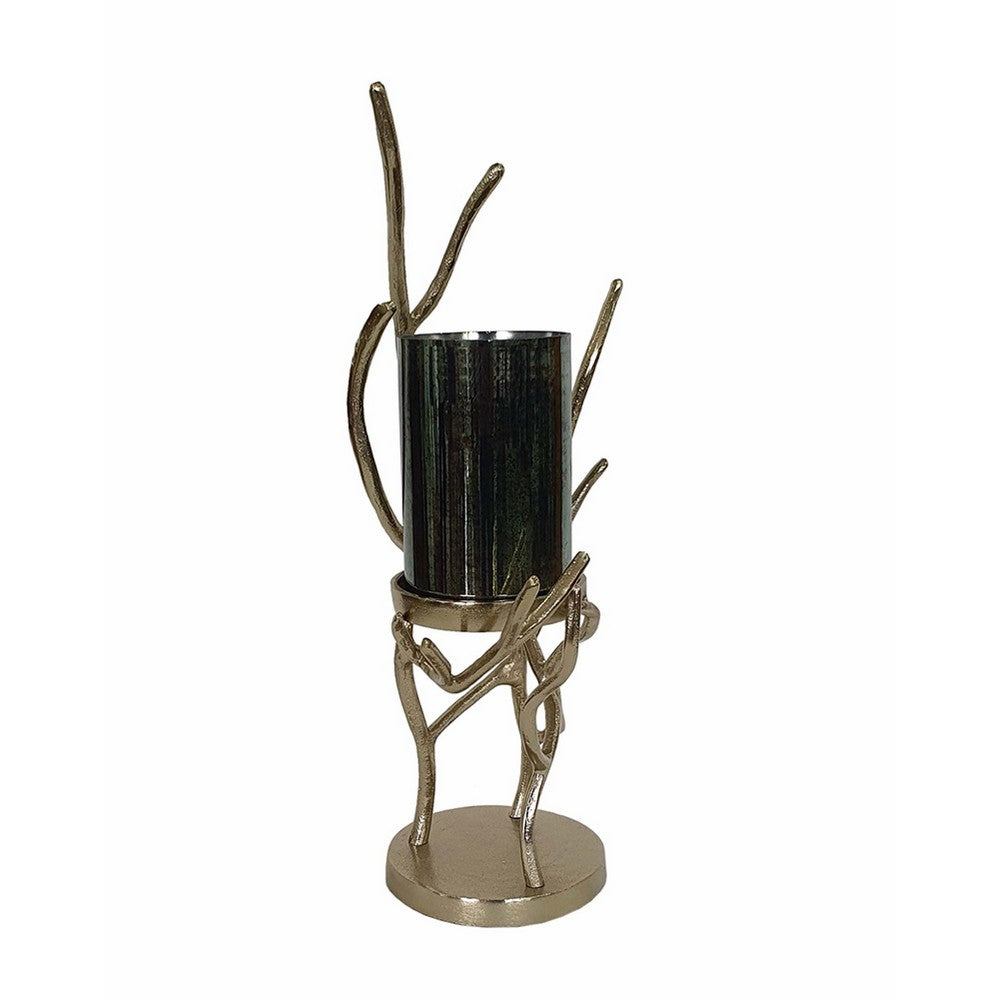 Minie Candle Holder, Twisted Branch Base, Gold Finish, Black Glass 18 Inch - BM350380