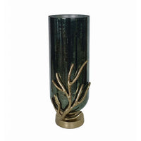 Jenise Large Vase with Gold Aluminum Leaf Accent, Silver-Black Glass 17in - BM350381