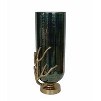 Jenise Large Vase with Gold Aluminum Leaf Accent, Silver-Black Glass 17in - BM350381