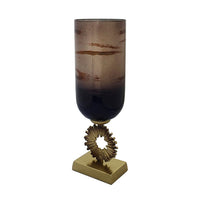 Ginny Vase, Sculpted Vintage Gold Ring Accent, Gold-Gray Glass, 19 Inch - BM350383