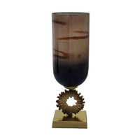 Ginny Vase, Sculpted Vintage Gold Ring Accent, Gold-Gray Glass, 19 Inch - BM350383