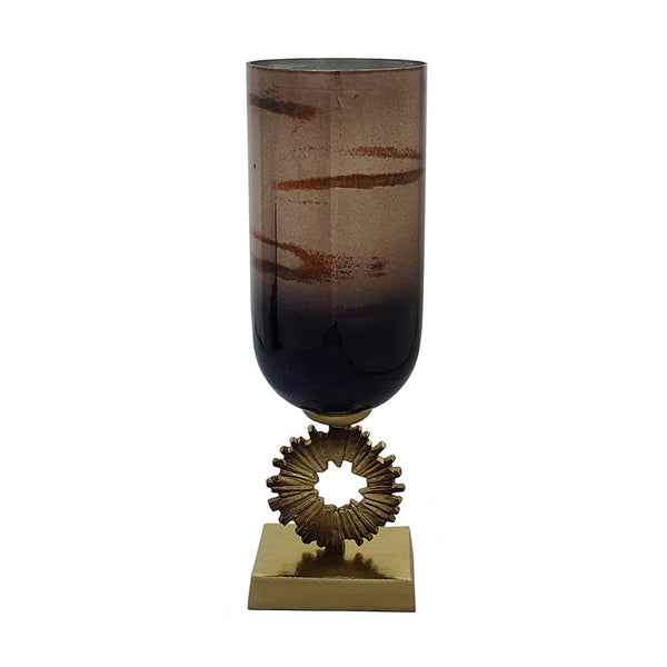 Ginny Vase, Sculpted Vintage Gold Ring Accent, Gold-Gray Glass, 19 Inch - BM350383