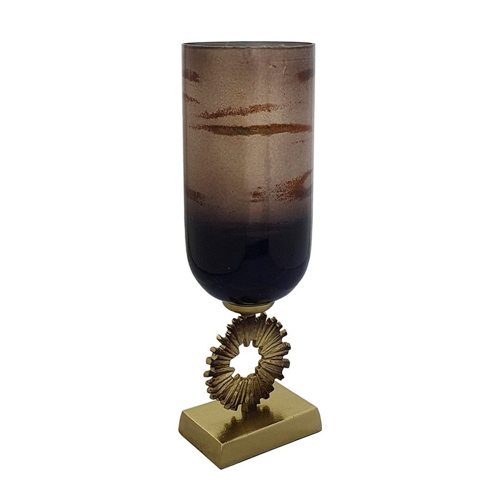Ginny Vase, Sculpted Vintage Gold Ring Accent, Gold-Gray Glass, 19 Inch - BM350383