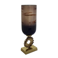 Ginny Vase, Sculpted Vintage Gold Ring Accent, Gold-Gray Glass, 19 Inch - BM350383